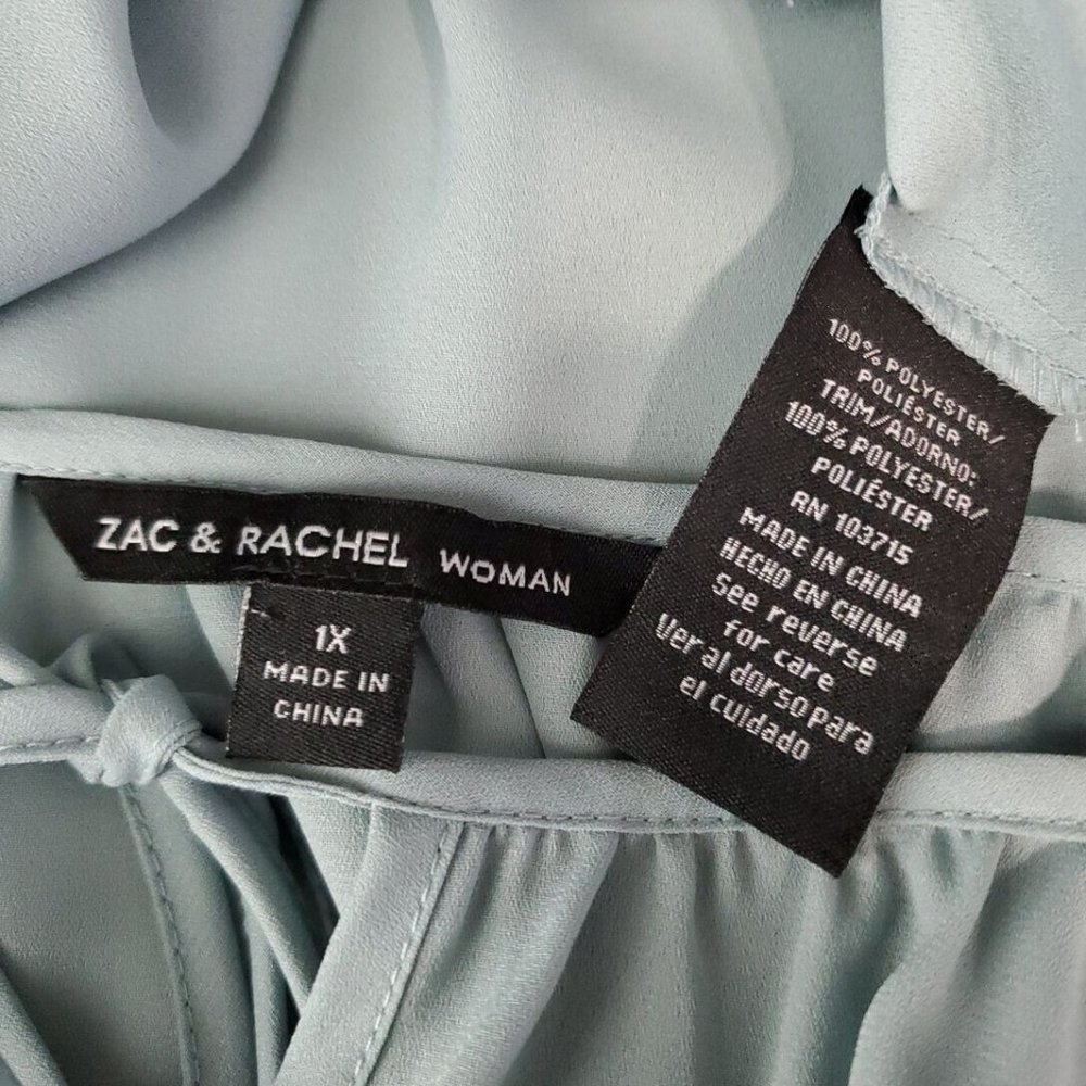 Zac &‎ Rachel Top Plus Sz 1X Flare Sleeve Scoop Neck Casual Eyelet Tie Neck Blue - Picture 5 of 6